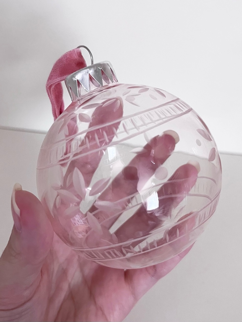 Baby Pink glass etched ornament